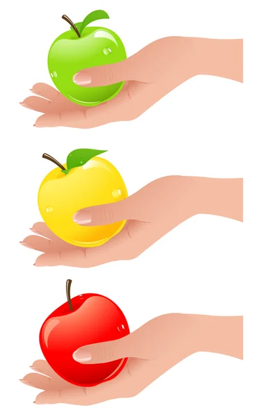 Яблоки в руке различных цветов — стоковый вектор