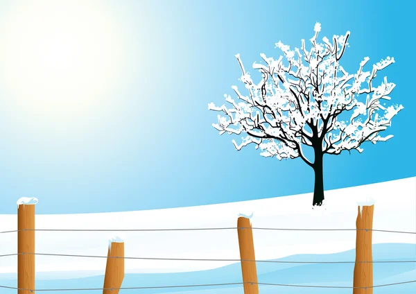 Зимний пейзаж с деревом — стоковый вектор