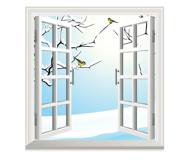 Inverno janela aberta — Vetor de Stock