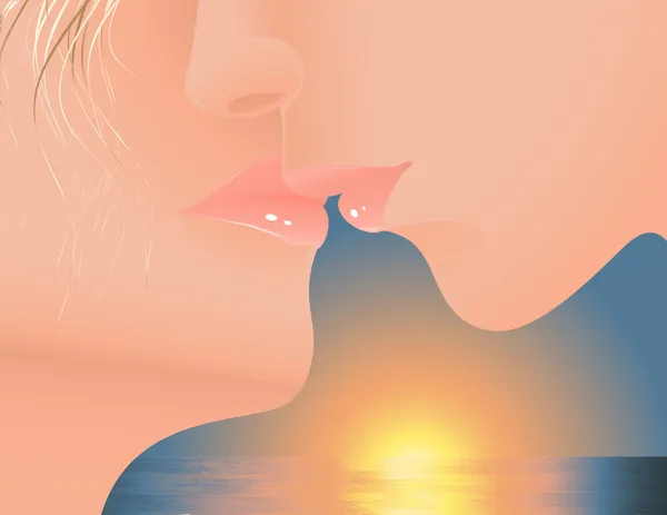 Kuss im Sonnenuntergang — Stockvektor