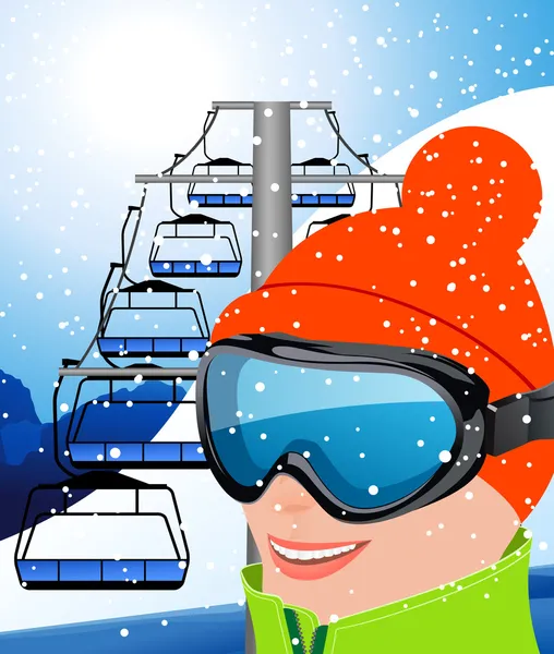 滑雪和电梯 — 图库矢量图片