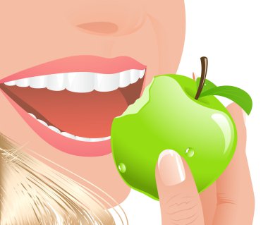 Woman eating apple clipart