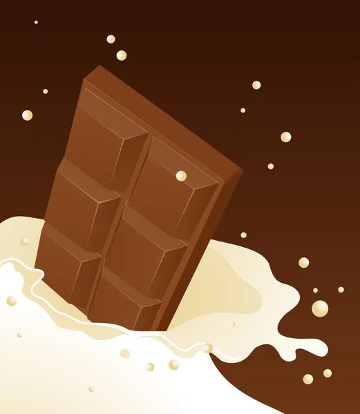 Chocolate falling in milk — Stock Vector
