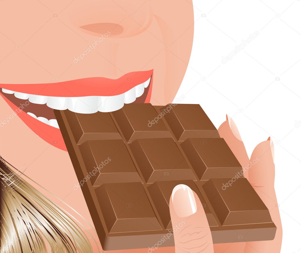 Woman eating milk chocolate