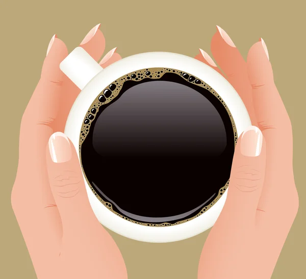 Egy csésze kávé a kezemben. — Stock Vector
