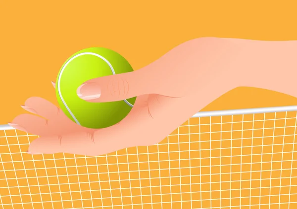 Ruka držící tenisový míček — Stockový vektor