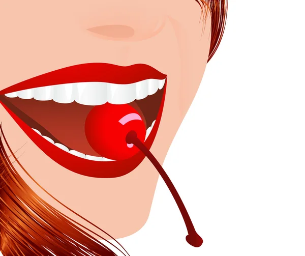 Vrouw eten cherry — Stockvector