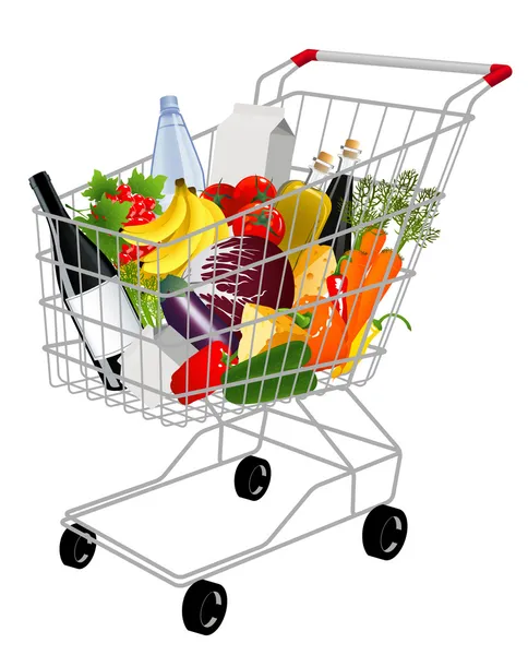 Shopping basket with produce — Stock Vector