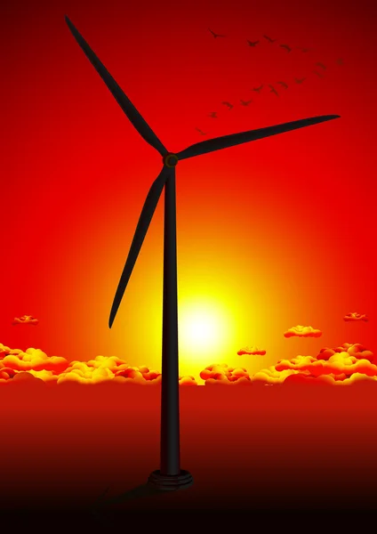 Wind farm in red sunset — Stock Vector