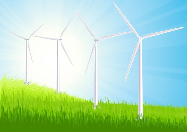 Wind farm summer field — Stock Vector