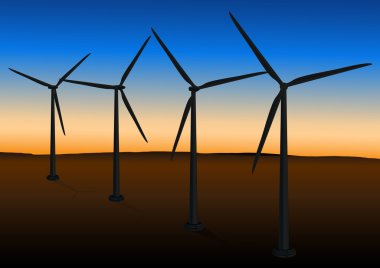 Wind farm in sunset clipart