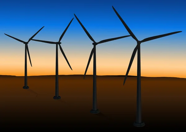 Wind farm in sunset — Stock Vector