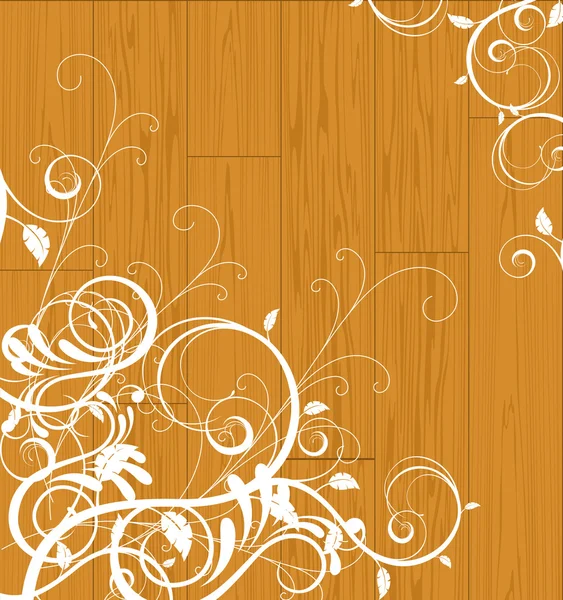 木制背景上的花饰滚动 — 图库矢量图片