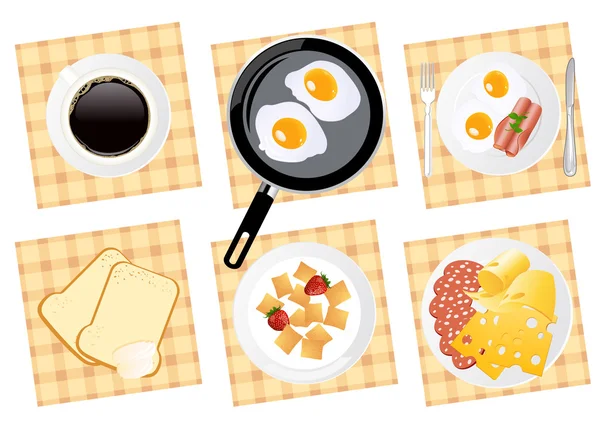 早餐食品上设置隔离 — 图库矢量图片