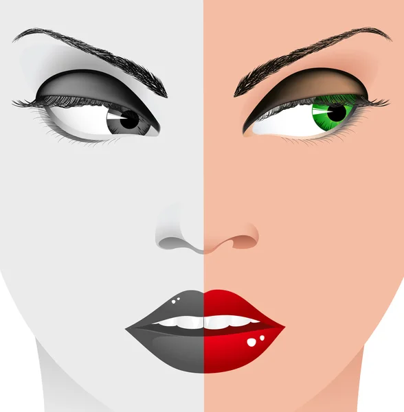 Preto e branco mulher rosto — Vetor de Stock