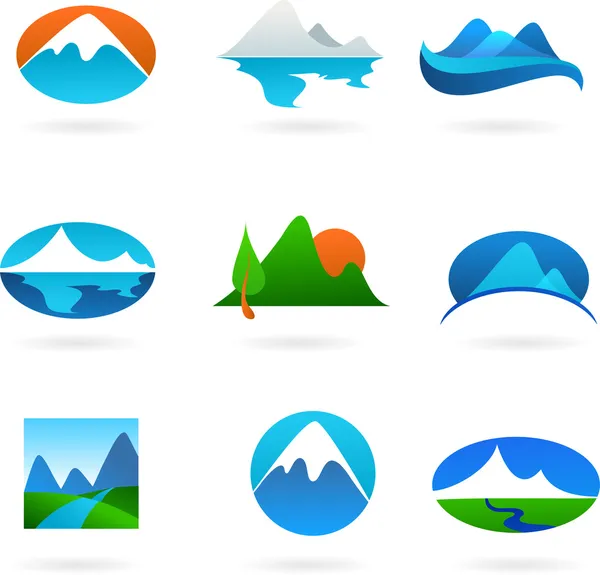 Kolekce Mountain související ikony — Stockový vektor