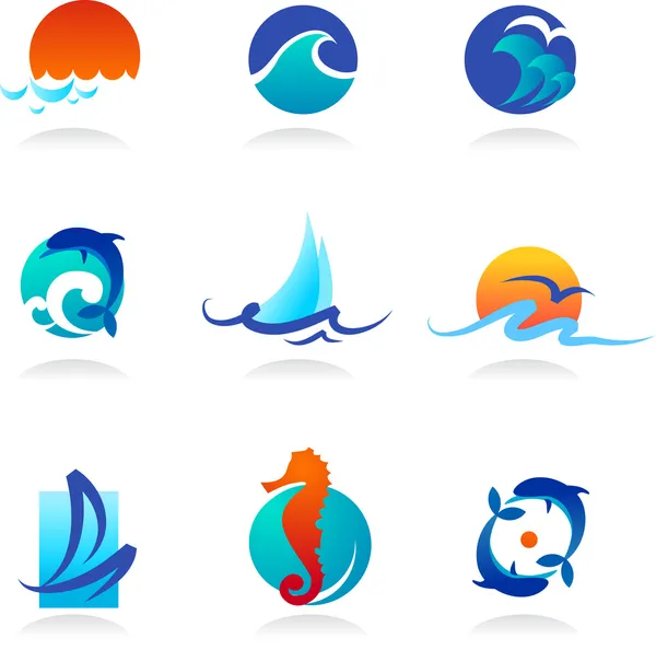 Colección de iconos relacionados con el mar — Vector de stock