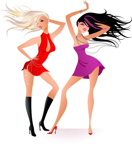 Två sexiga kvinnor dansar — Stock vektor