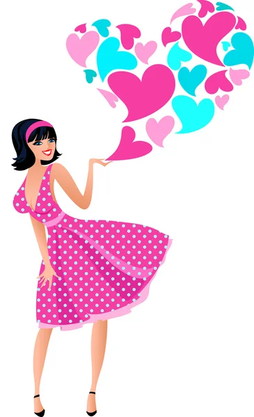可爱的女孩穿着粉色衣服 — 图库矢量图片