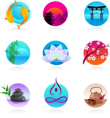 Collection of oriental style icons clipart