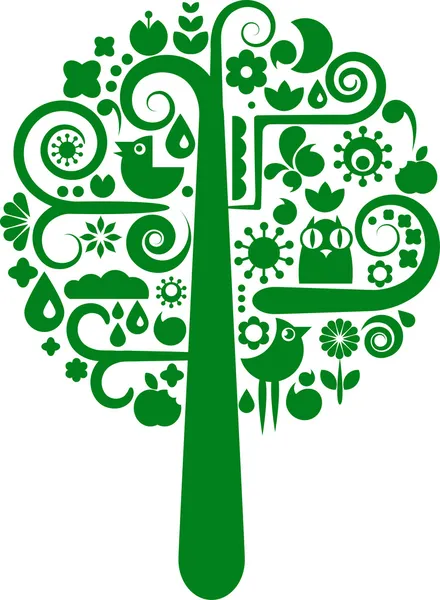 Un arbre vectoriel avec des icônes écologiques — Image vectorielle