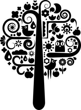 Cutout tree with ecological icons clipart