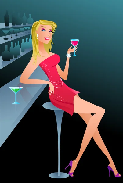 Jolie dame dans un bar de nuit — Image vectorielle