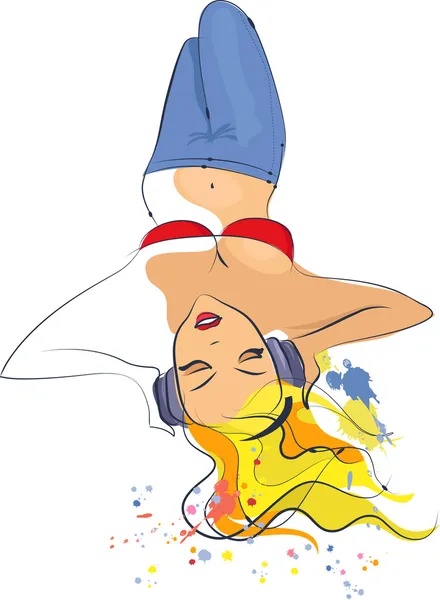 Sexy fille écoute de la musique — Image vectorielle