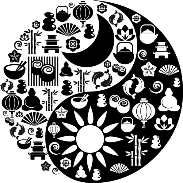 Yin yang symbol z zen ikony — Stockový vektor