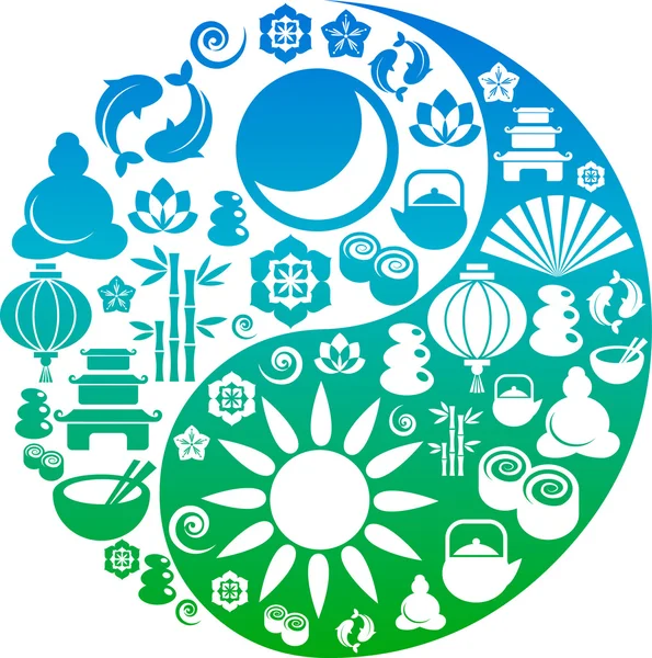 Símbolo Yin Yang hecho de iconos Zen — Vector de stock
