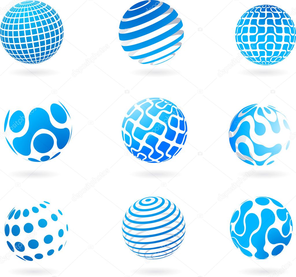 Collection of blue 3d globe icons
