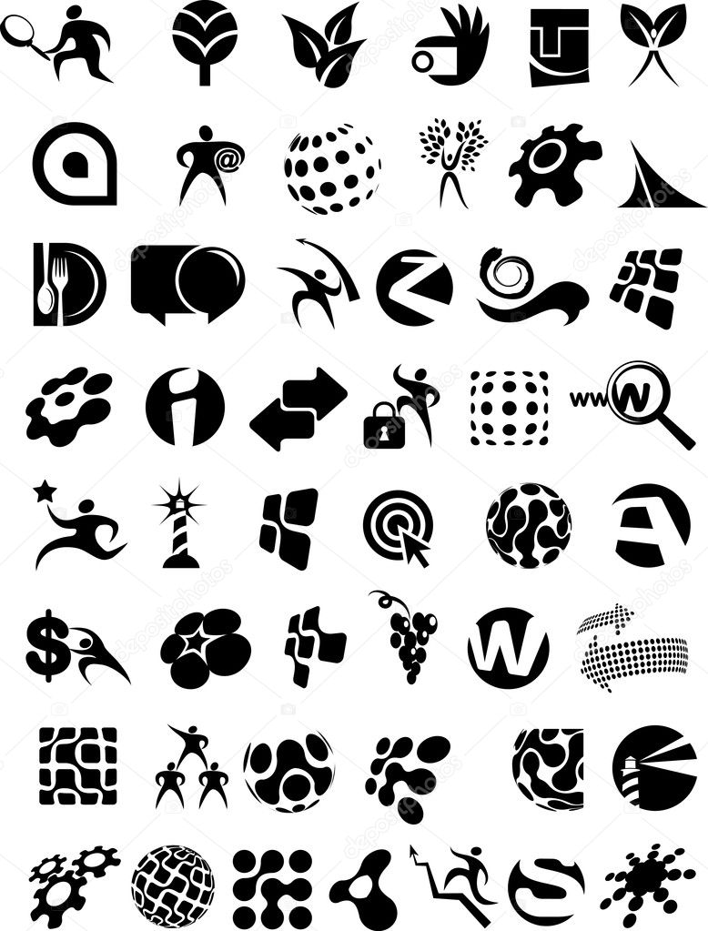 Collection of black and white icons
