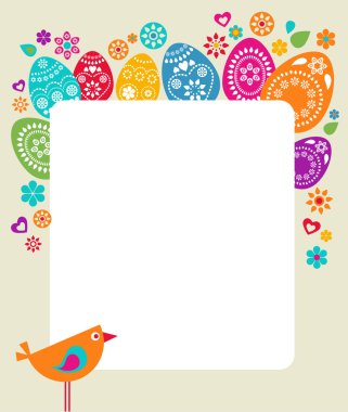 Easter card template with colored eggs clipart