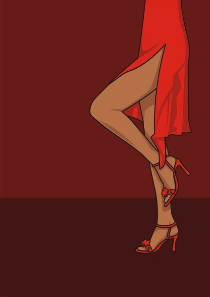 Las piernas de la mujer en un vestido rojo — Vector de stock