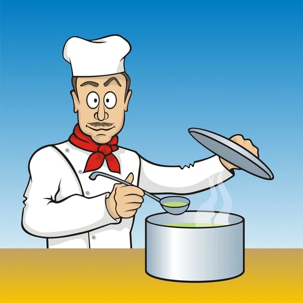 Chef-kok testen soep — Stockvector