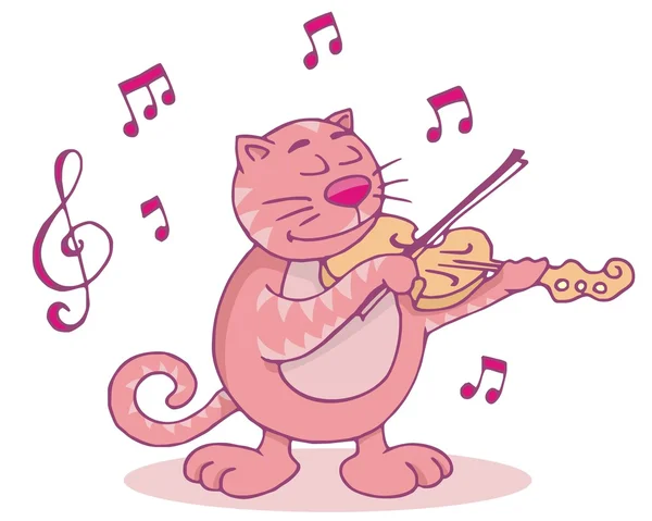 Rosa katt med violin — Stock vektor
