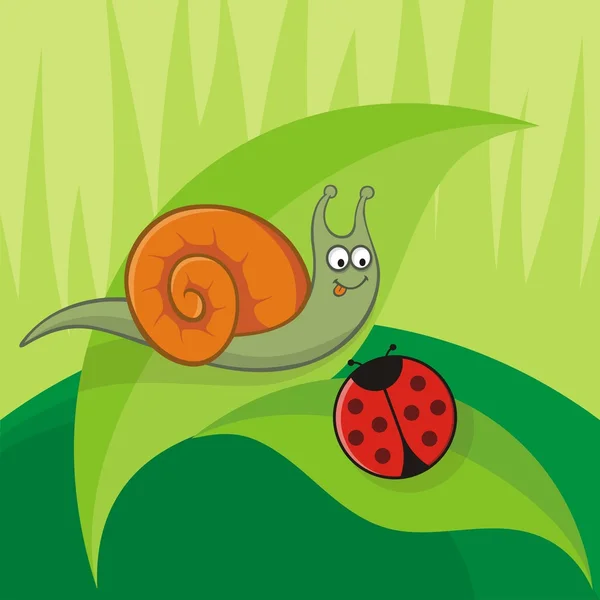 Snail with ladybug — Stock Vector