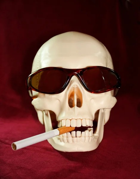 Skull smokes a cigarette — Stock Photo, Image