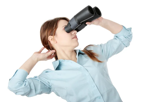 Young business woman with binocular — Stock Photo, Image