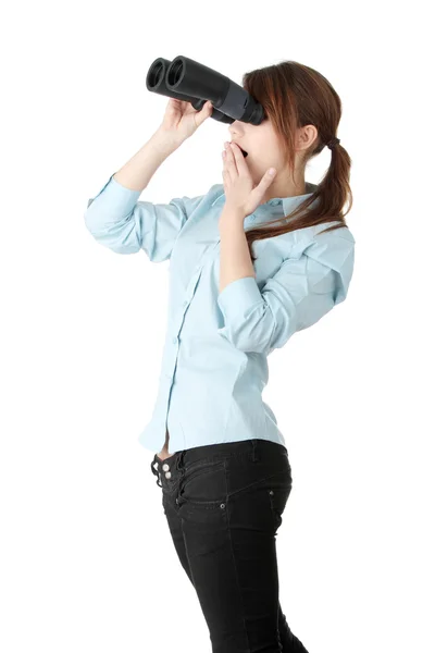 Young business woman with binocular — Stock Photo, Image