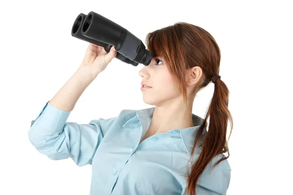Joven mujer de negocios con binocular —  Fotos de Stock