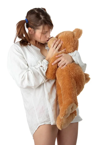 Adolescent avec ours en peluche — Photo