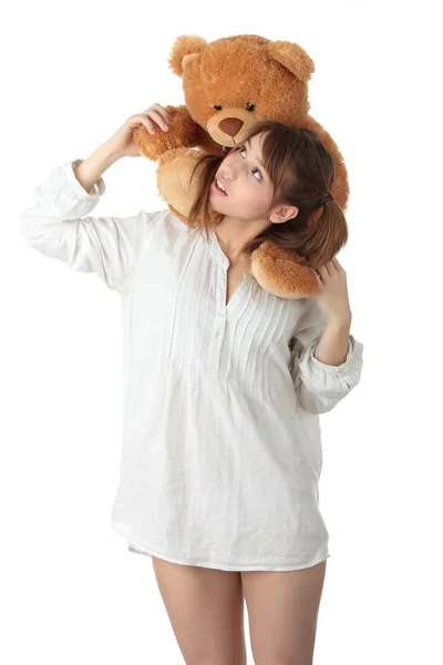 Adolescent avec ours en peluche — Photo