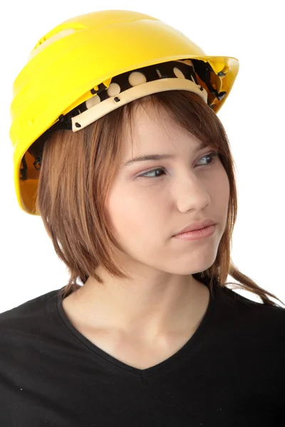 黄色头盔的工程师女人 — 图库照片
