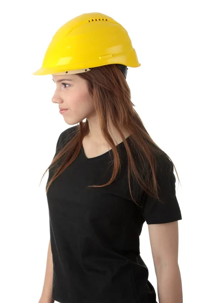 Ingeniera mujer en casco amarillo —  Fotos de Stock