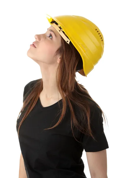 Inżynier kobieta w kask żółty — Zdjęcie stockowe