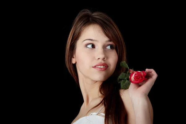 Vrouw met roos — Stockfoto