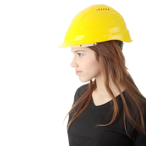 Ingenjör kvinna i gul hjälm — Stockfoto