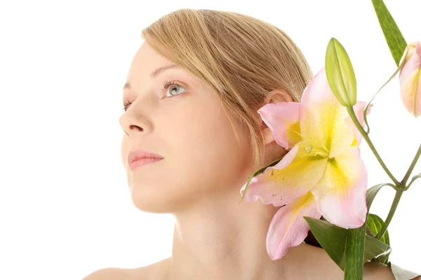 Lilies and woman — Stock Photo, Image