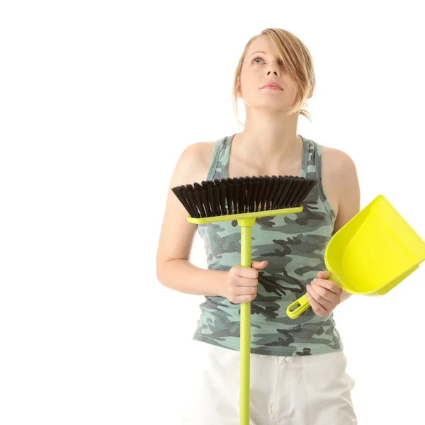 Şirin hizmetçi kadın temizleyici — Stok fotoğraf